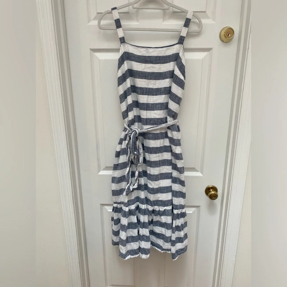 Chelsea & Theodore Navy/Gray & White Striped Sleeveless Dress w Belt, Pockets-L
